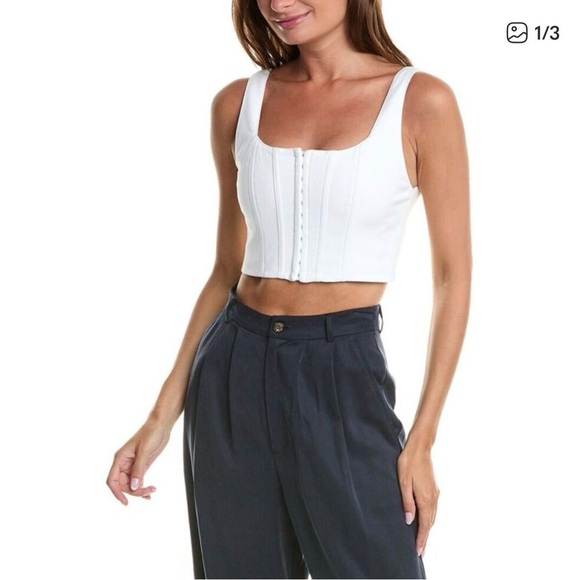 Alice + Olivia Tops - Alice + Olivia Breslin Boned Corset Denim Crop Top White Size 12 NWOT